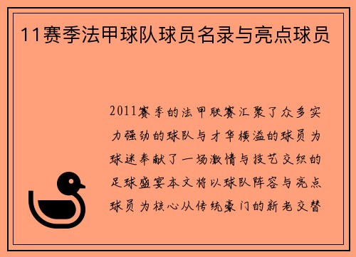 11赛季法甲球队球员名录与亮点球员